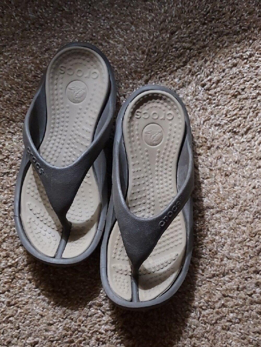 CROCS Brown/Gray and Beige Classic Foam Flip Flops - Picture 6 of 7